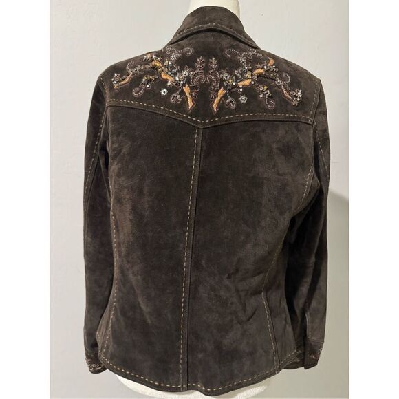 Coldwater Creek brown suede Leather stitching details sequin beaded embellishmen - Picture 8 of 10